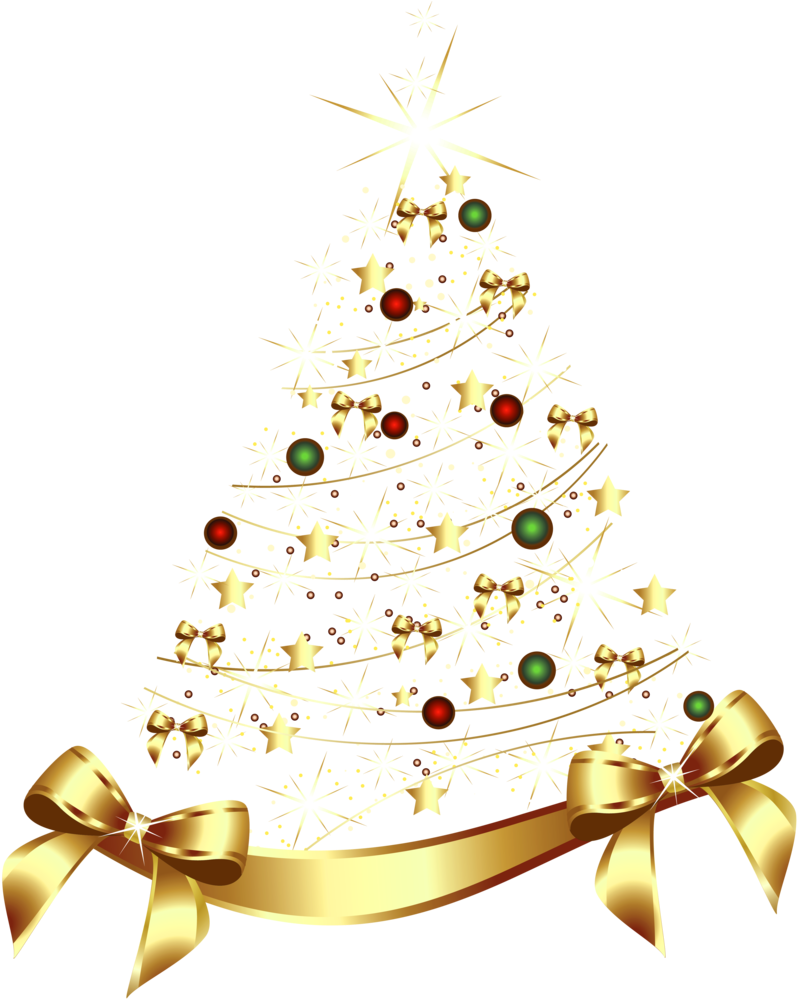 Large Transparent Gold Christmas Tree With Gold Bow - Christmas Transparent Images Png (800x1010)