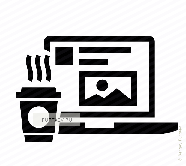 Vector Icon Of Hot Coffee Cup Near Laptop With Social - Web Page Icon Black (620x553)