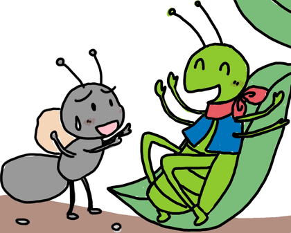 Ant And Grasshopper Clipart - Ant And Grasshopper Drawing (420x337)