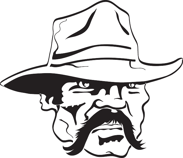 Mustache Western, Angry, Hat, Long, Cowboy, With, Mustache - Cowboy Vector (640x555)