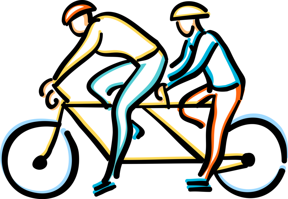 Vector Illustration Of Two Cyclists Riding On Tandem - Vector Illustration Of Two Cyclists Riding On Tandem (1011x700)