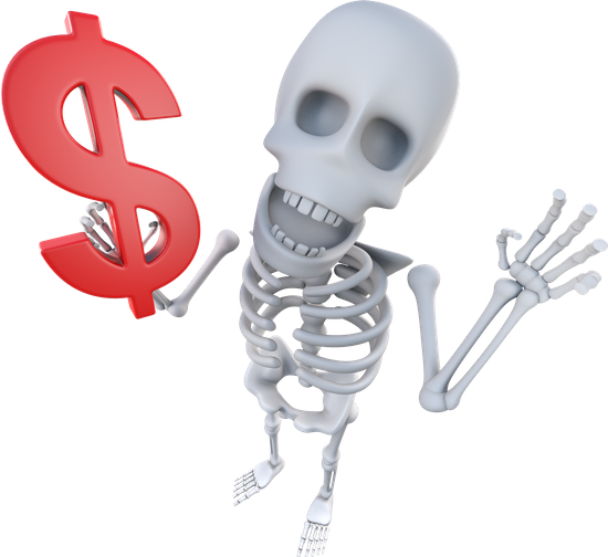 3d Funny Cartoon Spooky Skeleton Character Holding - Drawing (550x504)