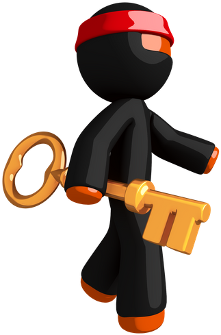 Orange Man Ninja Warrior With Large Gold Key - Gold (393x550)