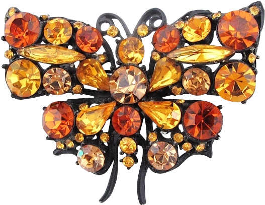 Vibrant Orange And Black Vintage Japanned Crystal Butterfly - Brooch (526x526)