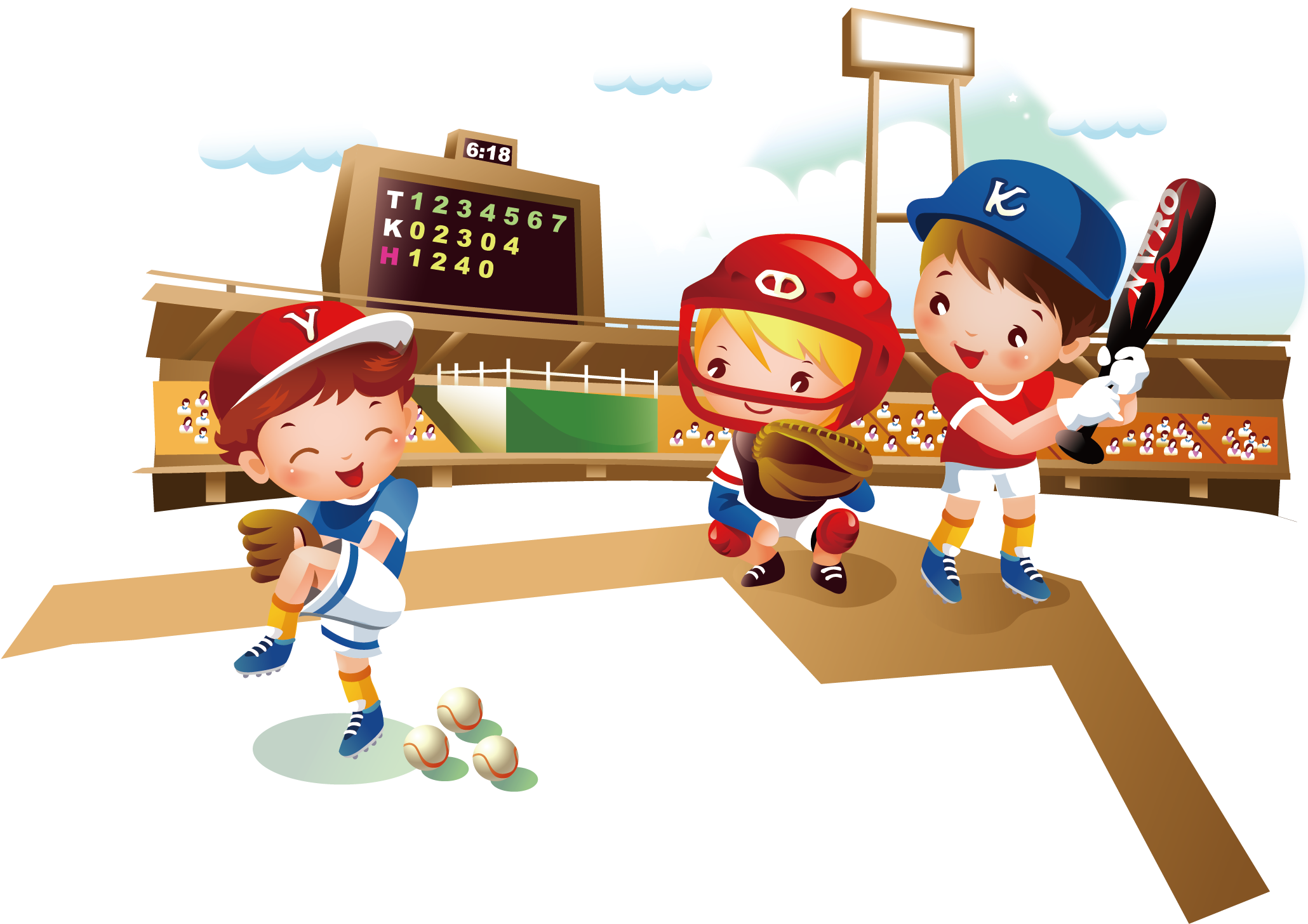 Baseball Cartoon Illustration - Niños Haciendo Deportes (2083x2083)