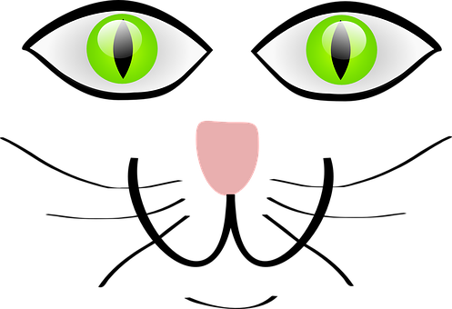 Cat Green Eyes Happy Animal Pet Funny Smil - Cartoon Cat Face Png (497x340)