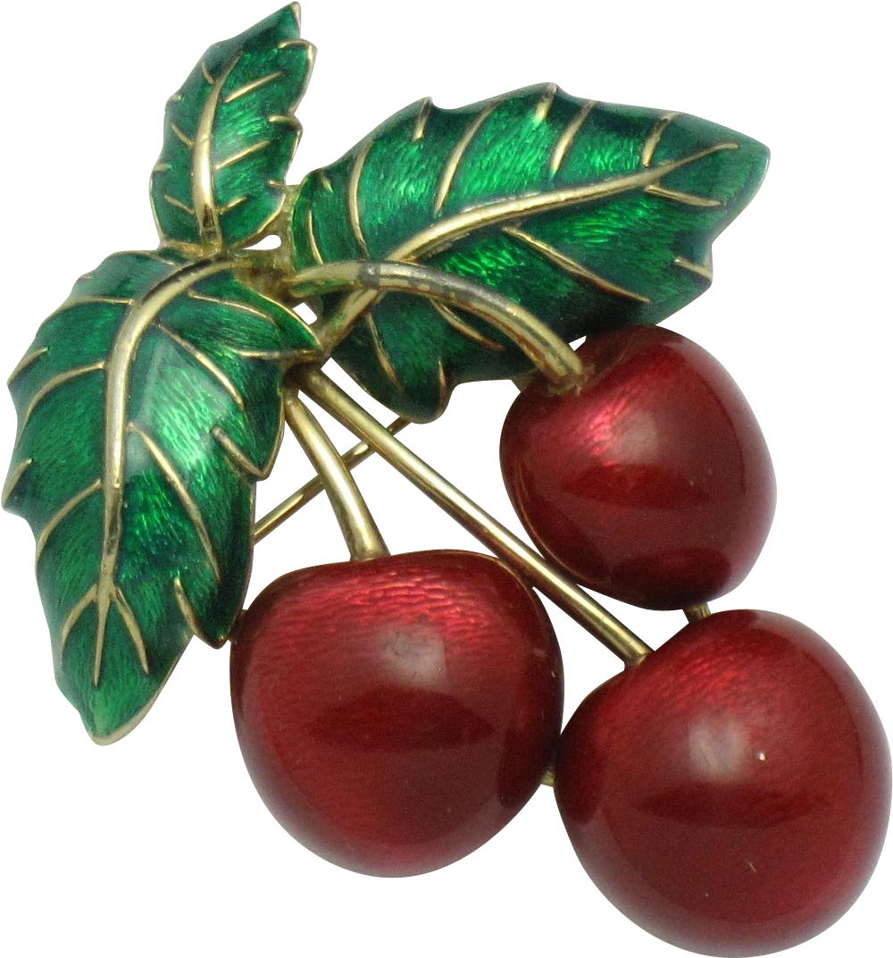 Vintage Ciner Metallic Red Green Figural Cherry Brooch - Cherry (1071x1071)