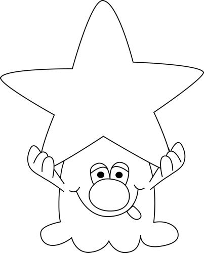 Black And White Monster Holding A Star - Cute Monsters Clipart Png Black And White (403x500)