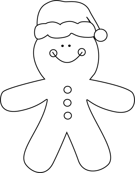 Black And White Gingerbread Santa Clip Art Large Black - Cute Santa Black And White (430x550)