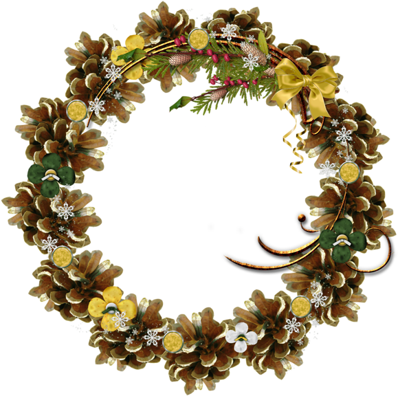 Round Pine Cone Transparent Png Christmas Photo Frame - Новогодняя Рамка Круг Пнг (600x600)