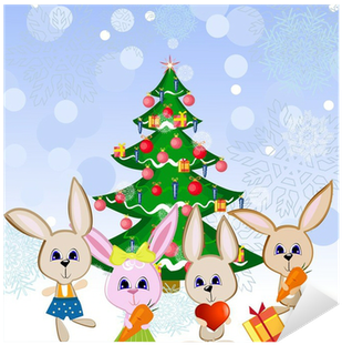 Vinilo Pixerstick Liebres Navidad Bajo El Árbol De - Natal (400x400)