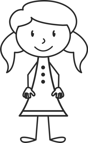 Girl With Long Pigtails Rubber Stamp - Stick Figure With Dress (369x599)