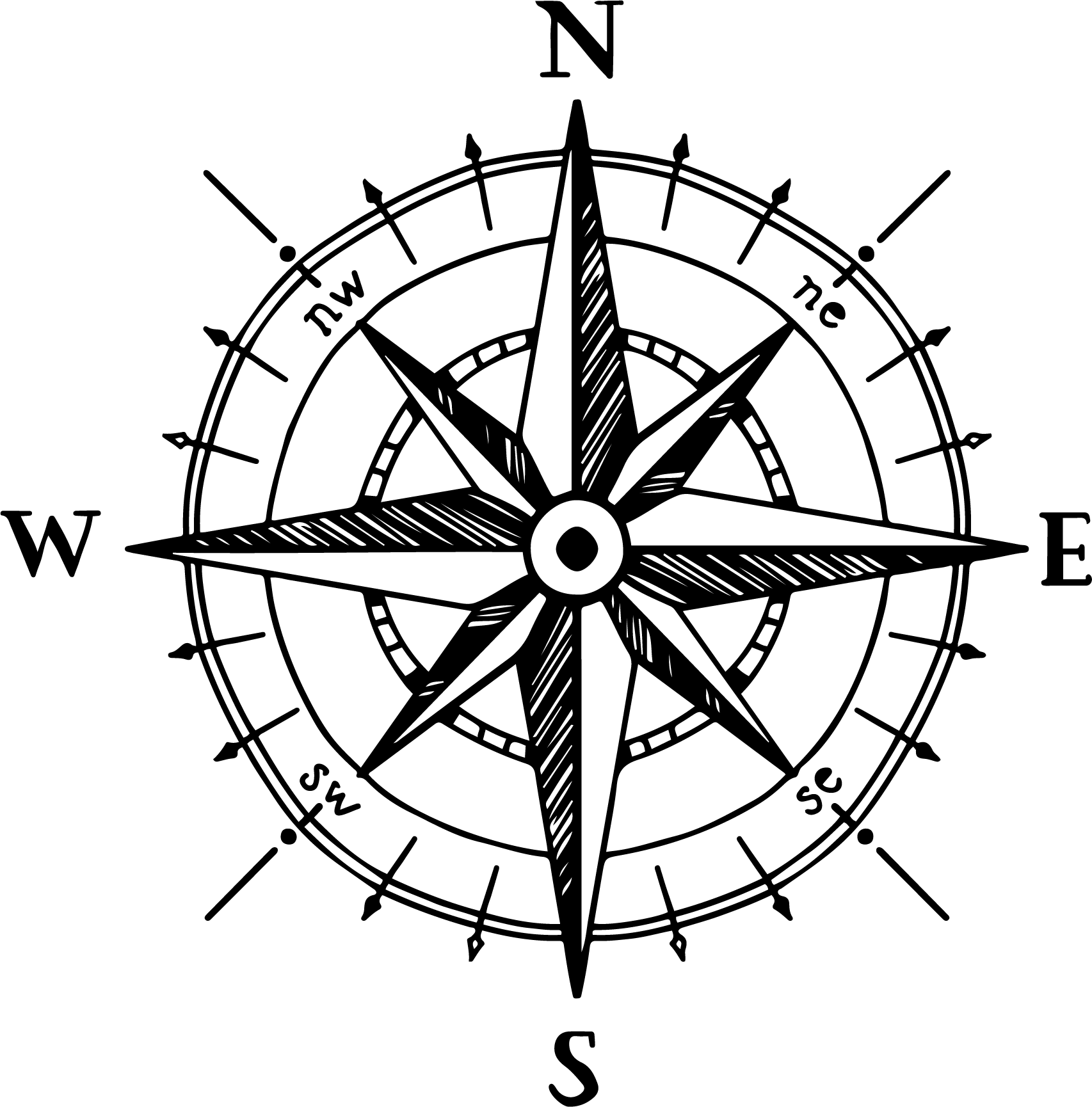 North Compass Rose Drawing - Compass Png (1706x1730)