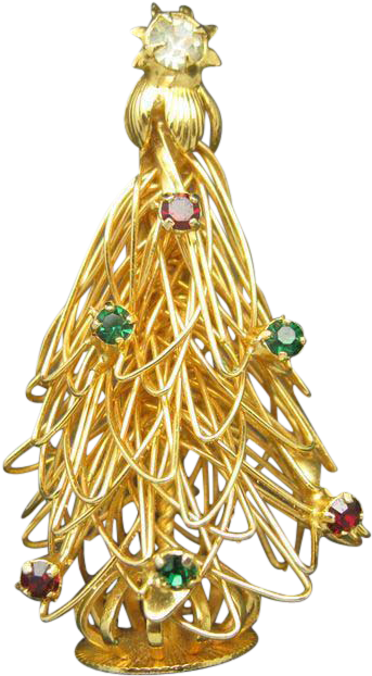 Christmas Tree Pin Gold Tone Rhinestones Abstract Wires - Christmas Tree (621x621)