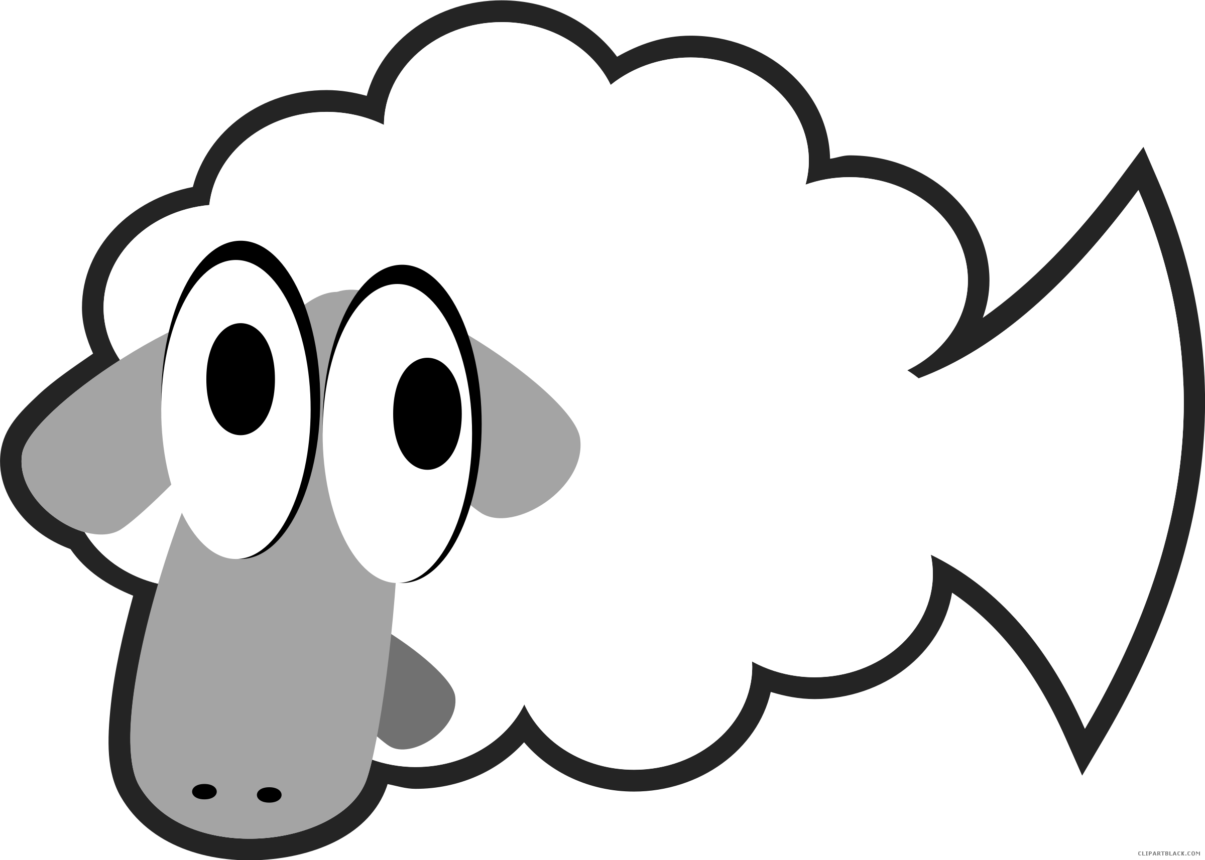 Cartoon Sheep Animal Free Black White Clipart Images - Sheep Cartoon Png (2400x1714)