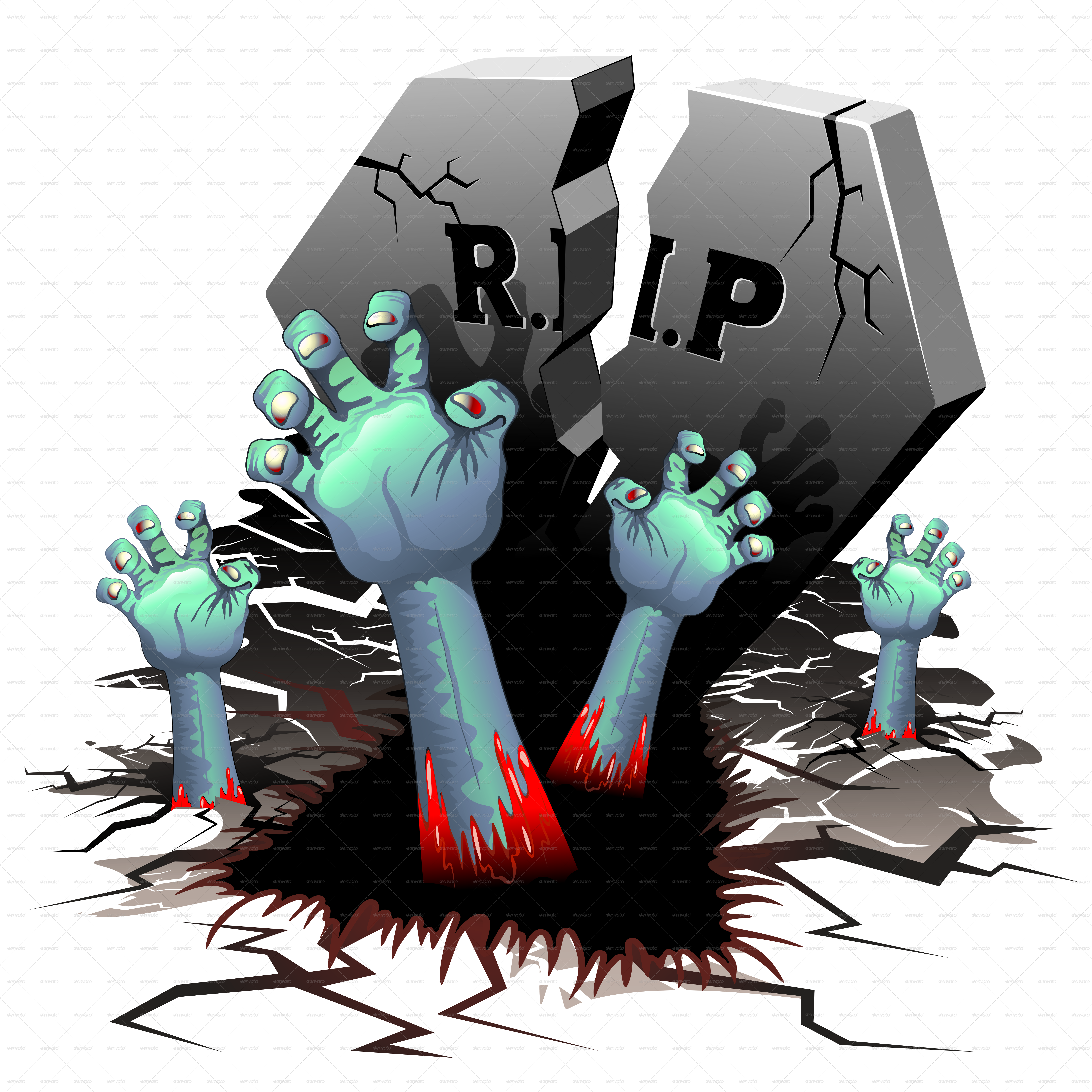 Creepy Zombie Hands On Cemetery - Zombies Bloody Hands On Cemetery Round Ornament (6500x6500)