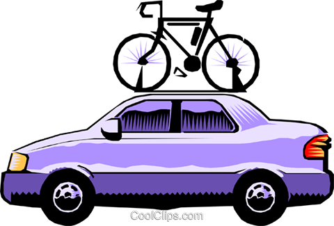 Car With Bicycle Roof Rack Royalty Free Vector Clip - Bike On Car Clipart (480x325)