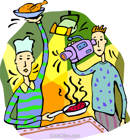 Filming A Cooking Show Royalty Free Vector Clip Art - Cooking Show Clipart (445x480)