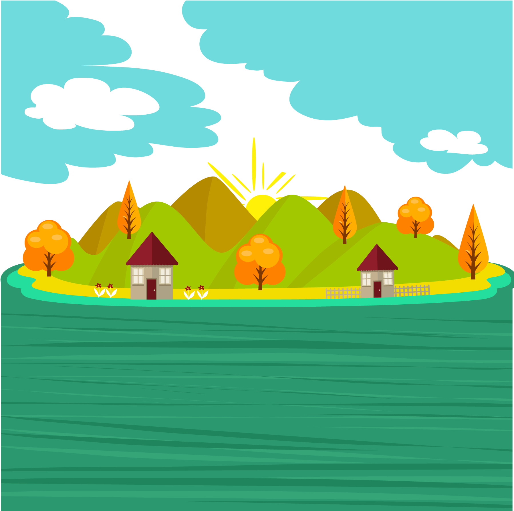 Vector Cartoon Green Small River - River With Sunshine Vector Png (1800x1800)