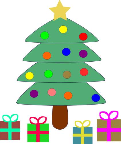 Vector Clip Arte De Dibujos Animados Presenta Bajo - Christmas Tree With Gifts Clipart (422x500)