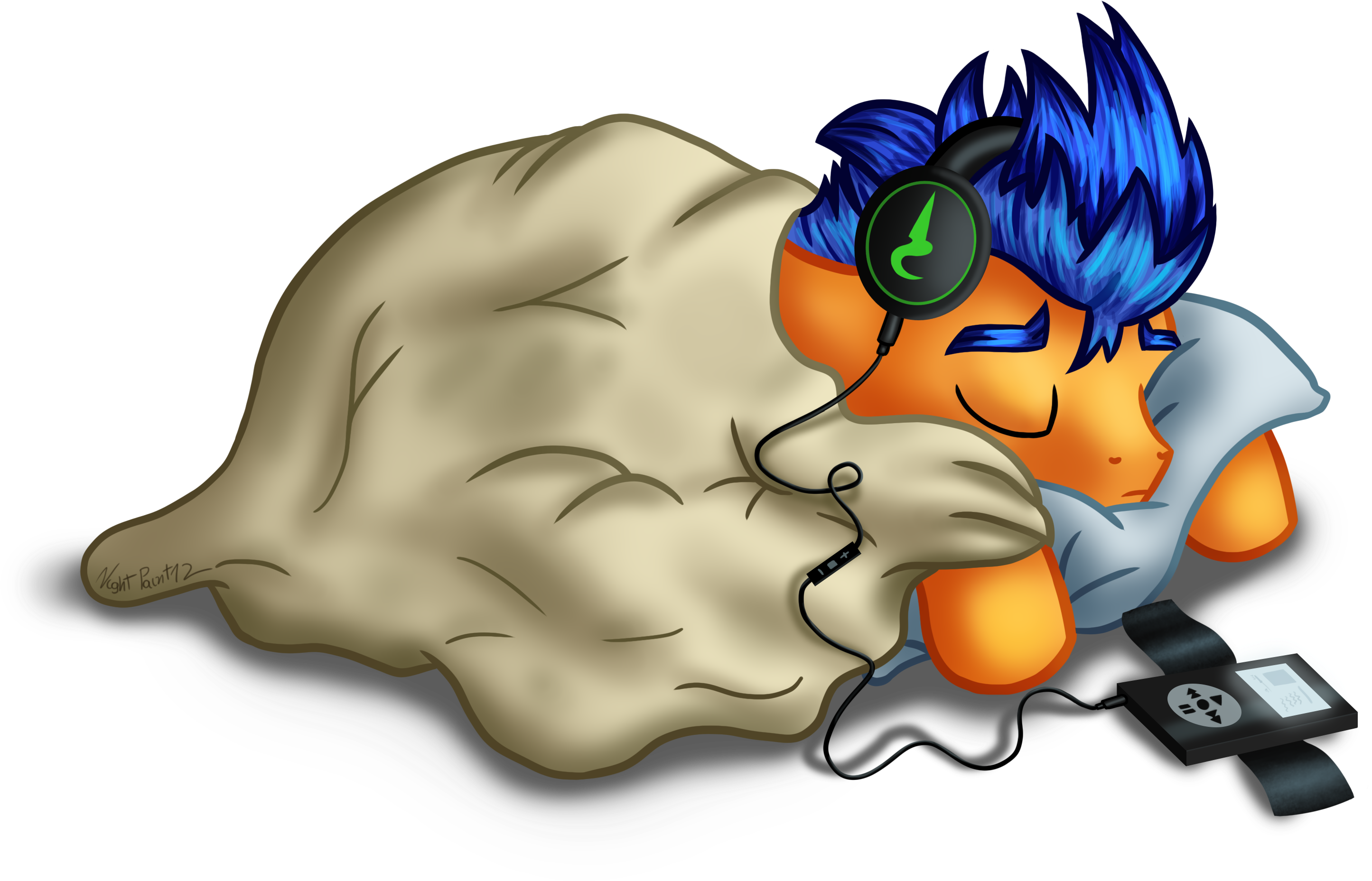 Nightpaint12, Blanket, Eyes Closed, Flash Sentry, Headphones, - Cartoon (3434x2022)