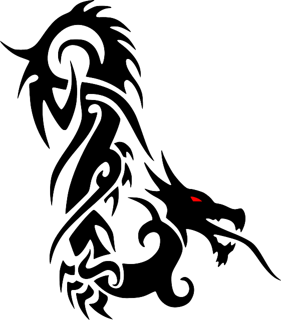 Fantasy Black, Dragon, Animal, Mystic, Creature, Fantasy - Tribal Tattoo (561x640)