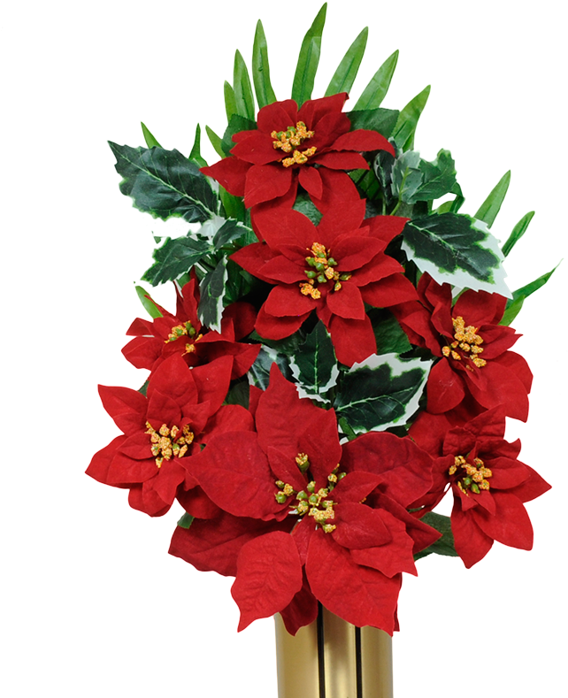 Red Poinsettia With Holly - Carnation Funeral Standing Spray (800x800)