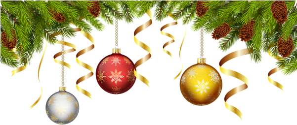 Christmas Balls With Pine Branch Decoration Png Clip - Christmas Balls Decoration Png (600x273)