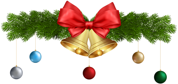 Christmas Bells And Ornaments Png Transparent Clip - Christmas Bells Clipart Transparent (600x283)
