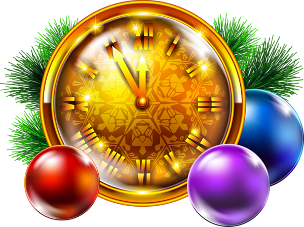 Transparent Golden Christmas Clock With Decoration - С Новым Годом Гиф (600x448)