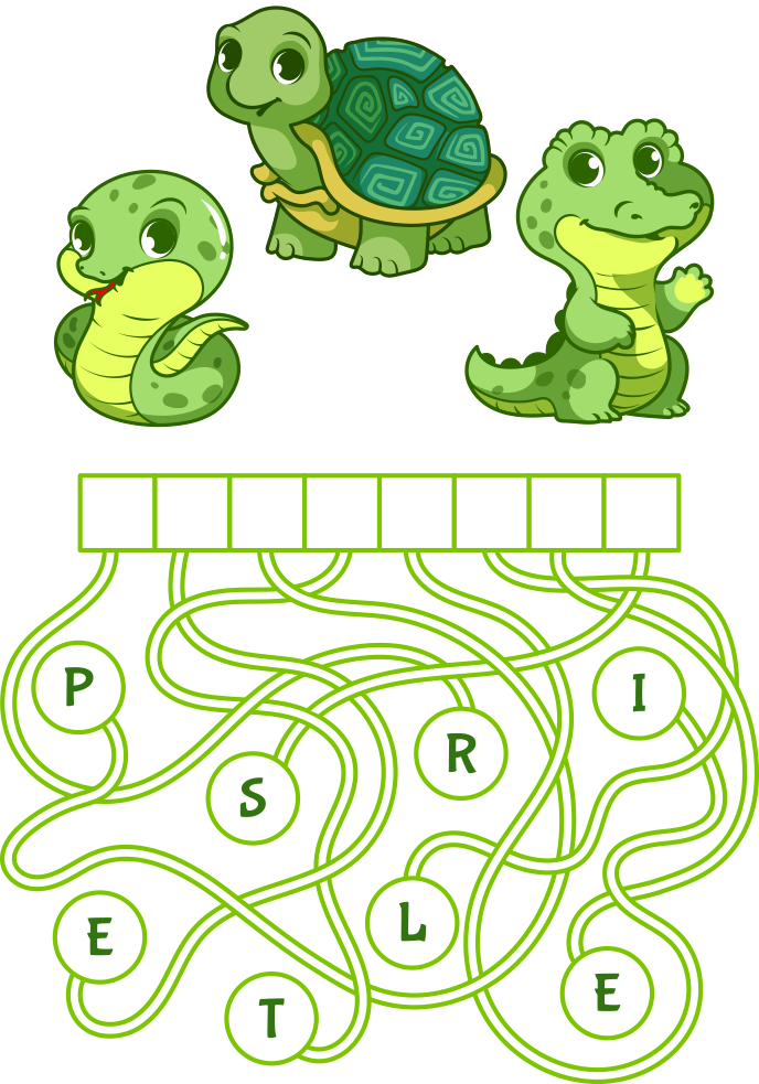 Educational Puzzle Game Find The Hidden Word Cartoon - Tortuga Laberinto (688x983)