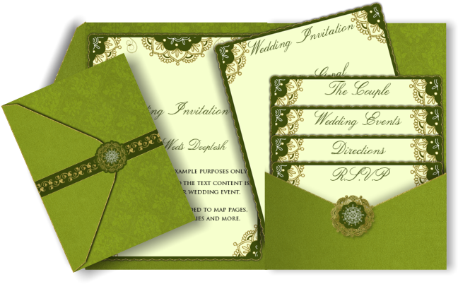 Dark Green Wedding Invitations Green Gold Mandala Damask - Wedding Invitation Green And Gold (670x426)