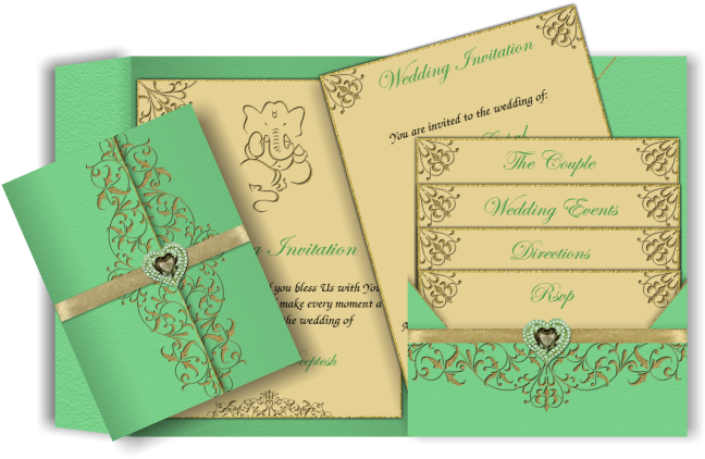 Lime Green & Gold Engraved Effect Indian Email Wedding - Wedding Invitation (670x447)