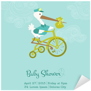 Sticker Baby Shower Ou Carte D'arrivée Avec Stork - Please Join Us Baby Shower (400x400)