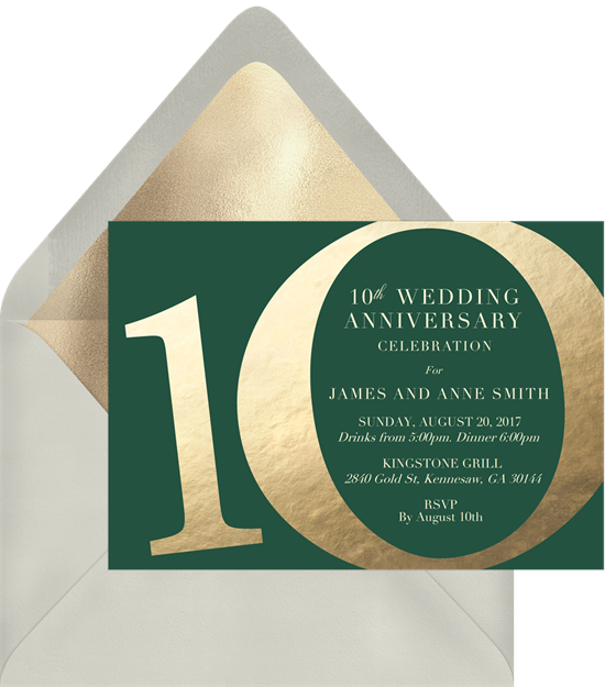 Golden Decade Invitation In Green - Wedding Invitation (550x625)