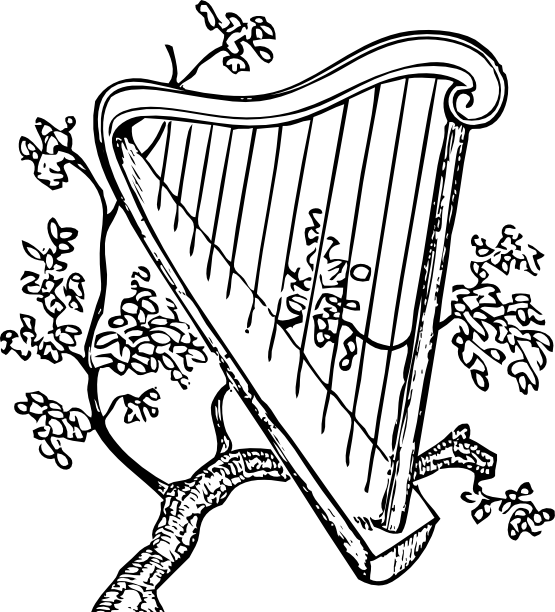 Harp And Branch Black White Line Art 555px - Classical Music Drawings (680x750)