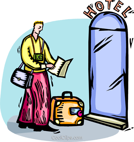 Vacation Stop, Man Arriving - Arriving At Hotel Clipart (455x480)