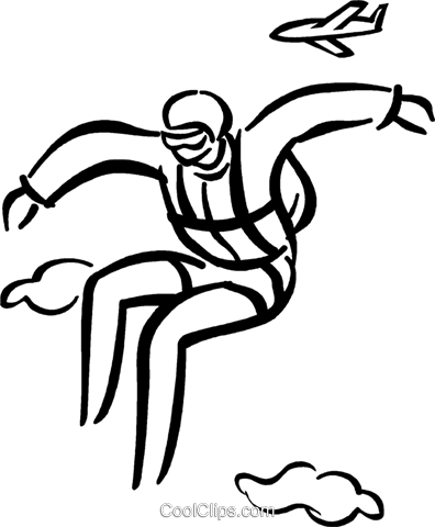 Skydiver Royalty Free Vector Clip Art Illustration - Line Art (396x480)
