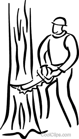 Cutting Trees Clipart Black And White - Man Cutting Down A Tree (275x480)