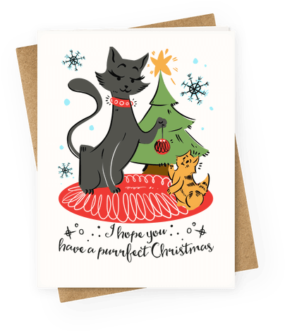 I Hope Have A Purrfect Christmas Greeting Card - Cartoon (484x484)