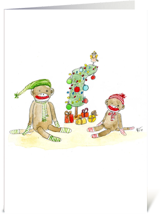 Sock Monkey Christmas Greeting Card - Cartoon (435x429)
