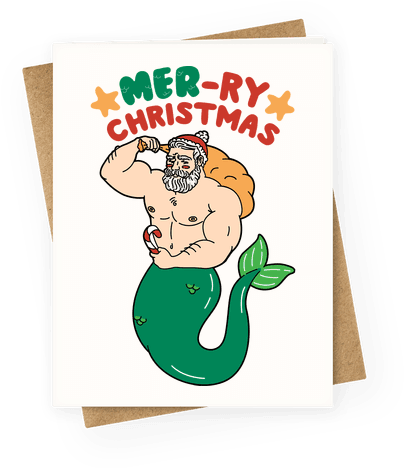 Mer-ry Christmas Greeting Card - Cartoon (484x484)