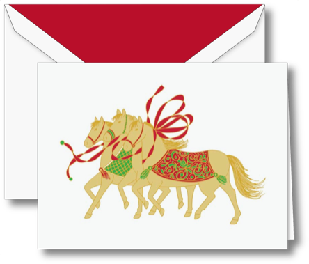 Christmas Greeting Card - Crane Galloping Holiday Horses Greeting Cards (444x379)
