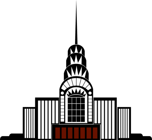 Vintage,clip Art,building,art Deco,high Rise,skyscraper,retro - Art Deco Building Drawing (500x463)