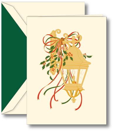 Christmas Greeting Card - Crane Holly Lantern Christmas Greeting Cards (385x444)