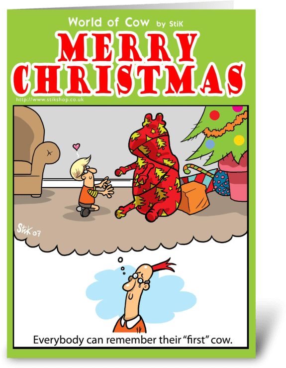 First Christmas Cow Greeting Card - Erste Weihnachtskuh Karte (700x792)