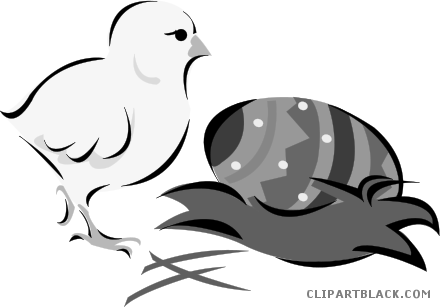 Easter Chick Animal Free Black White Clipart Images - Ostern-küken Und Gemaltes Ei Karte (440x307)