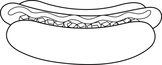 Hot Dog Clipart Black And White - Hot Dog For Coloring (550x222)