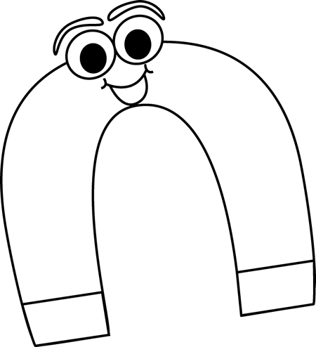 Black And White Cartoon Horseshoe Magnet - Magnets Black And White (450x494)