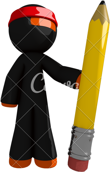 Orange Man Ninja Warrior Holding Giant Pencil - Photography (558x800)